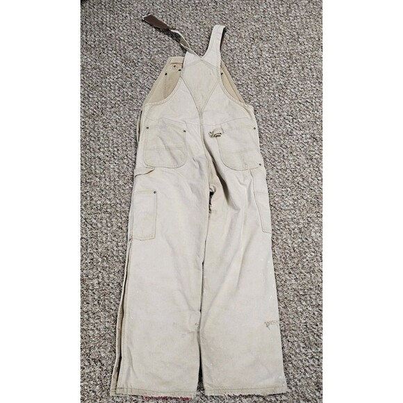 Carhartt Insulated Overalls Mens Tan Canvas Bleached Bib 38x26 Per Measurement - Picture 9 of 9